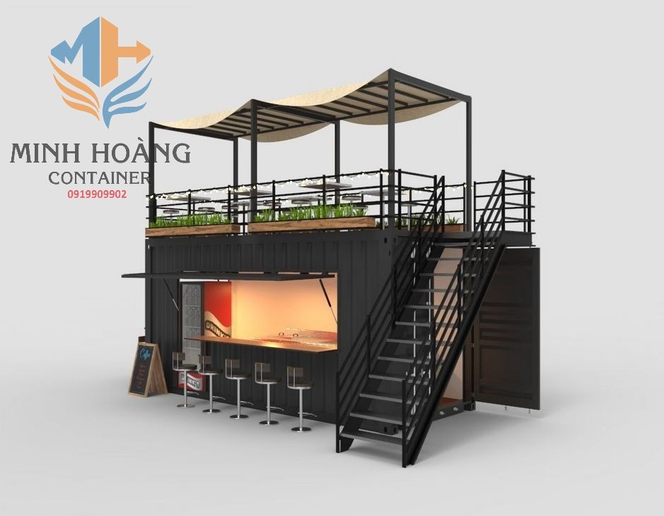 Container Cafe 20 Feet Có Mái Bạt Xếp